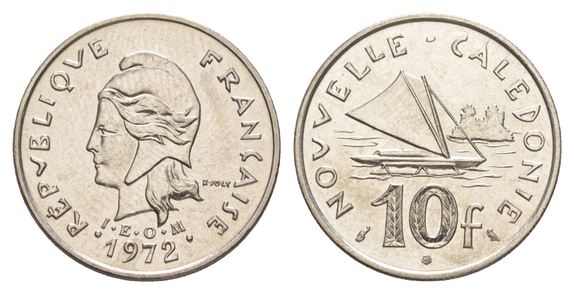 Французская Новая Каледония 10 франков 1972 лодка KM 11 никель UNC 4641-152