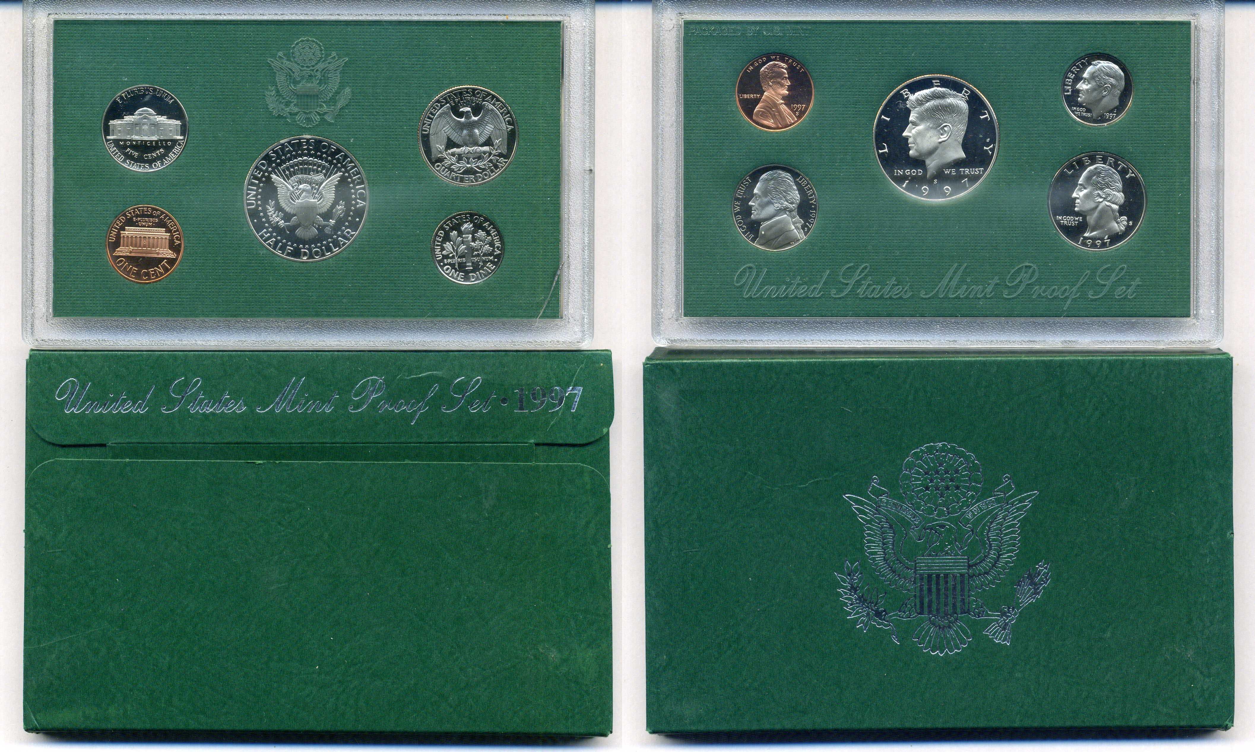 США годовой набор из 5 монет (1, 5, 10, 25 и 50 центов) 1997 в оригинальной упаковке KM PS189 (164a, A192, 195a, 201b и 202b) PROOF 8-2-02-45