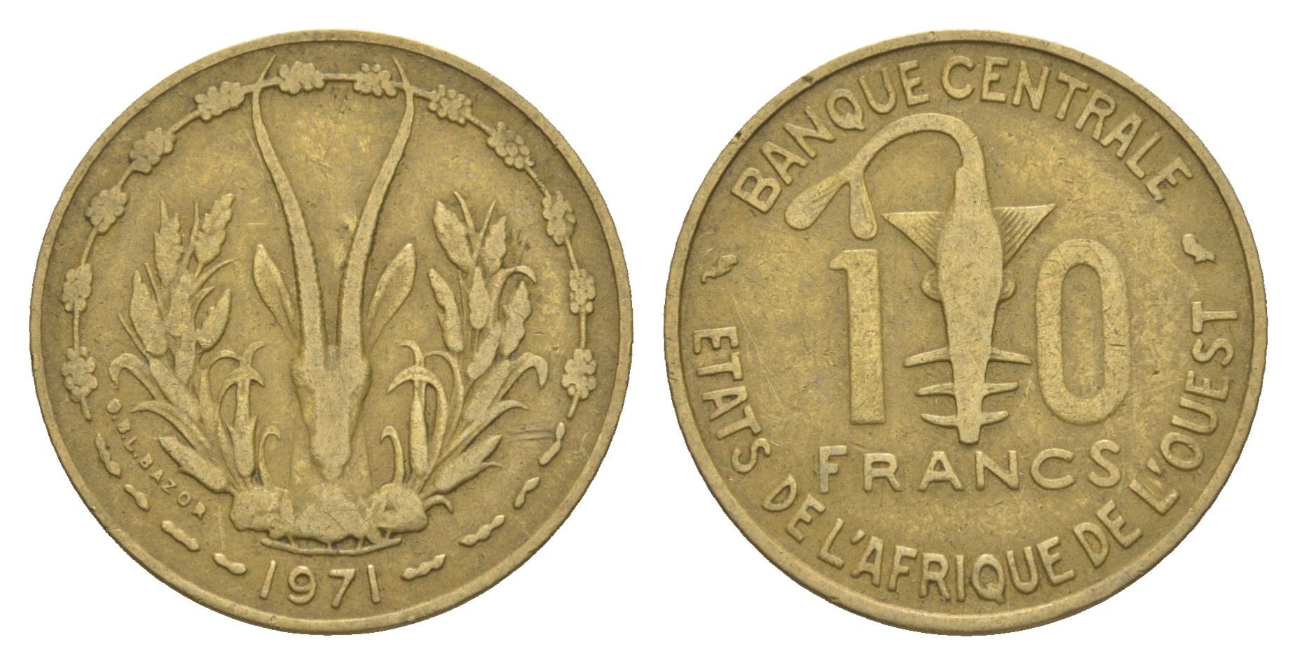 Западная Африка (BCEAO) 10 франков 1971 KM 1a медь алюминий никель 4175-1235