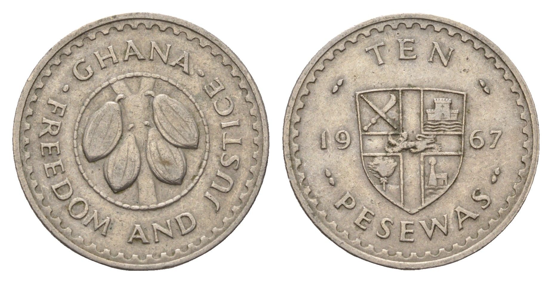 Гана 10 песев 1967 KM 16 медно-никель 4662-415