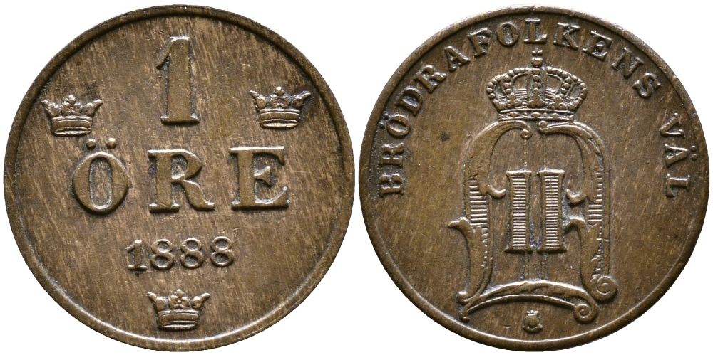 Швеция 1 эре 1888 Оскар II (1872-1907) король Швеции и Норвегии KM 750 бронза 4609-555