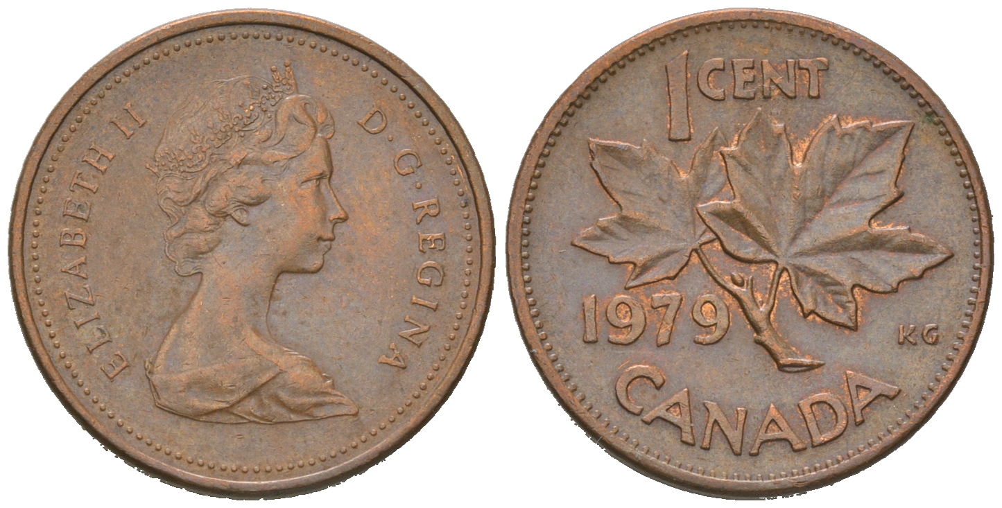Канада 1 цент 1979 Елизавета II (1952-2022), кленовый лист KM 59.2 бронза 54-851