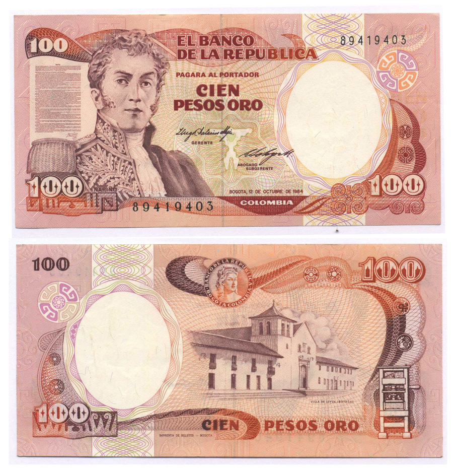 Колумбия 100 песо 1984 Антонио Нариньо, Вилья-де-Лейва Pick 426а бумага UNC (пресс) 8588-76-1-2