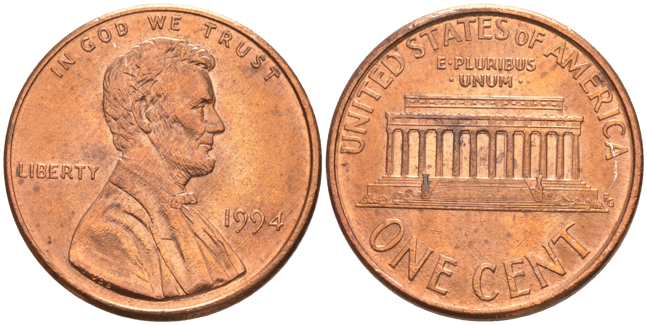 США 1 ЦЕНТ 1994 ЛИНКОЛЬН KM 201b цинк плакированный медью UNC 187-659