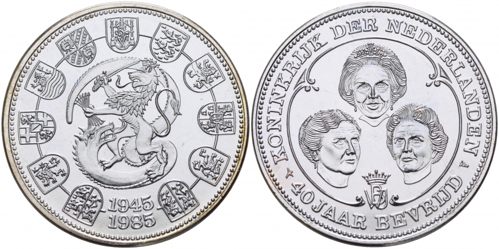 Нидерланды медаль 1985 (1945-1985) 40 лет правления, три королевы  медно-никель  UNC 1077-8-43