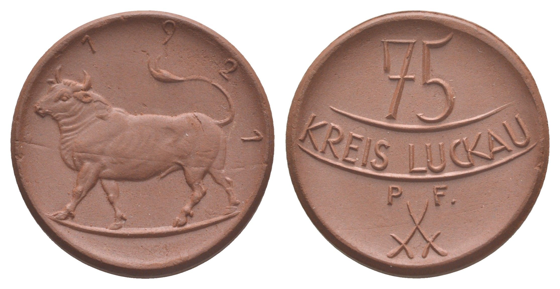 Луккау 75 пфеннигов 1921 Men22.2 19537.7, Scheuch 163a, Men05 15588.7 фарфор 1094-10-13