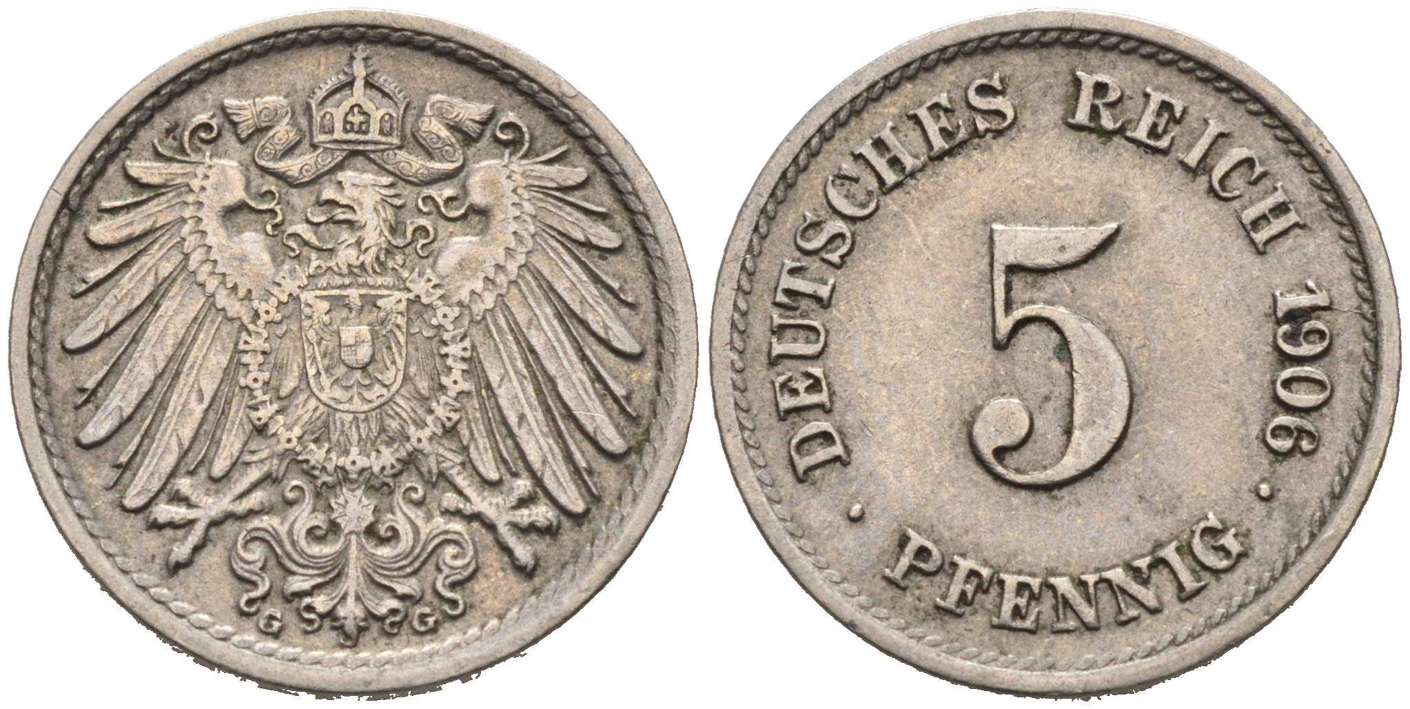 ГЕРМАНИЯ 5 ПФЕННИГОВ 1906 G, KM 11, J. 12 медно-никель 75-937