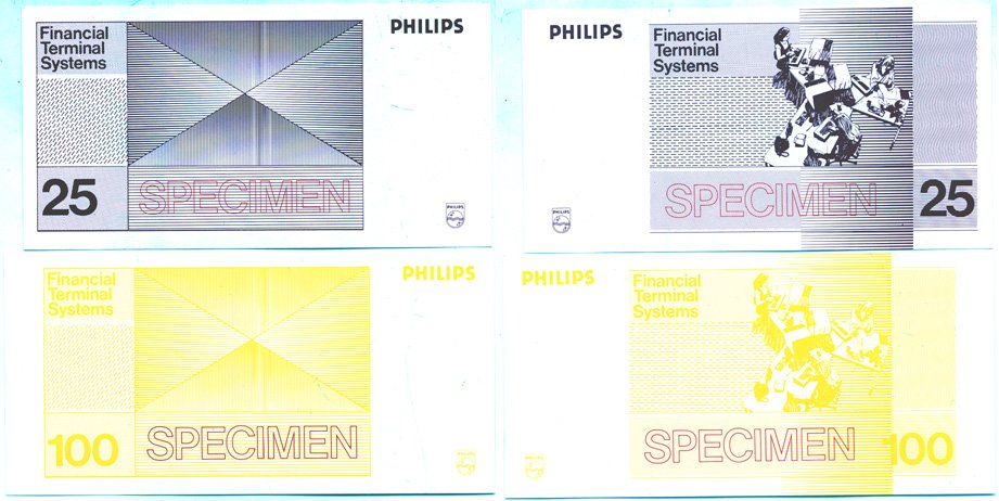 НИДЕРЛАНДЫ НАБОР ИЗ 2 БАНКНОТ ND (25, 100) PHILIPS, FINANCIAL TERMINAL SYSTEMS, SPECIMEN бумага UNC (ПРЕСС) 7146-62-3-2