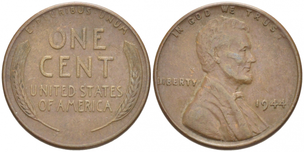 США 1 ЦЕНТ 1944 ЛИНКОЛЬН KM А132 медь цинк 3309-118