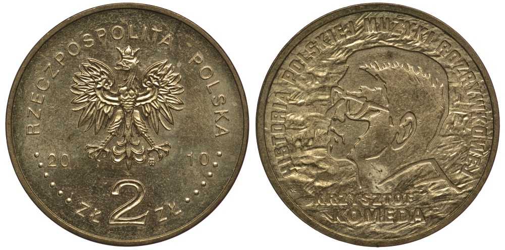 Польша 2 злотых 2010 MW, КШИШТОВ КОМЕДА, СЕРИЯ ИСТОРИЯ ПОЛЬСКОЙ МУЗЫКИ KM 727 латунь 111-416