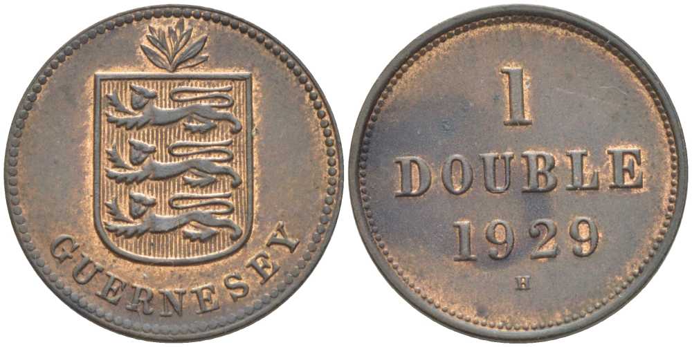 Гернси 1 дабл (дубль) 1929 KM 11 бронза 3851-1021
