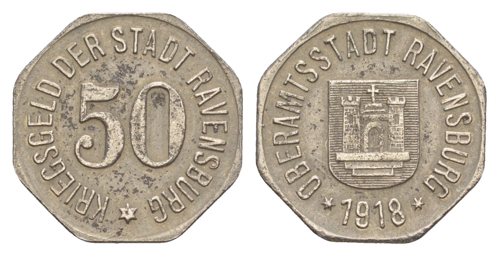 Равенсбург 50 пфеннигов 1918 Funck 440.3, Men05 21194.4, Men18 26473.4 железо 4584-127