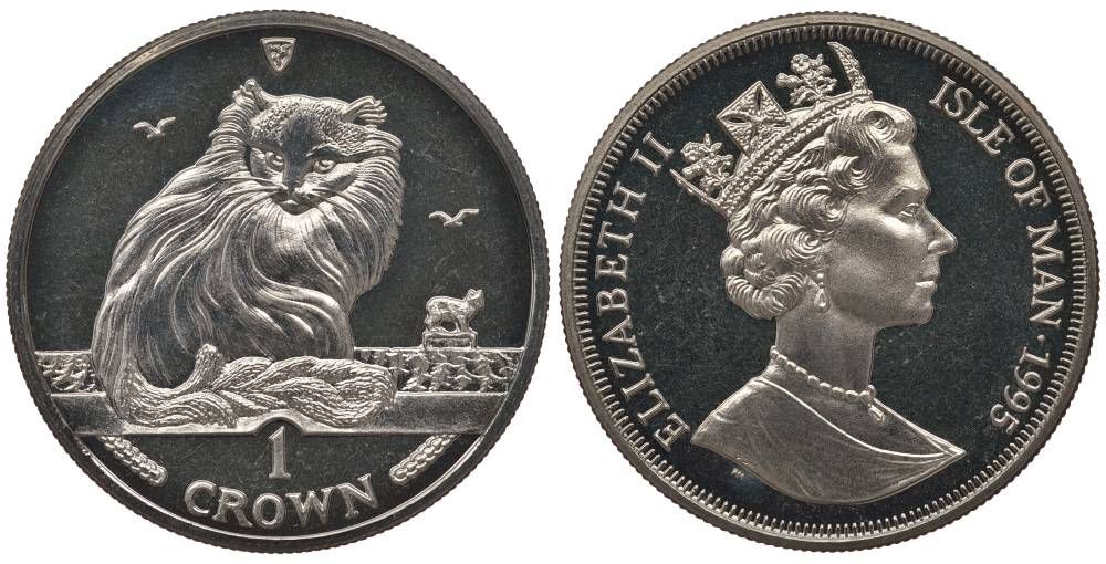 Остров Мэн 1 крона 1995 турецкая кошка KM 446 медно-никель UNC 1071-9-43