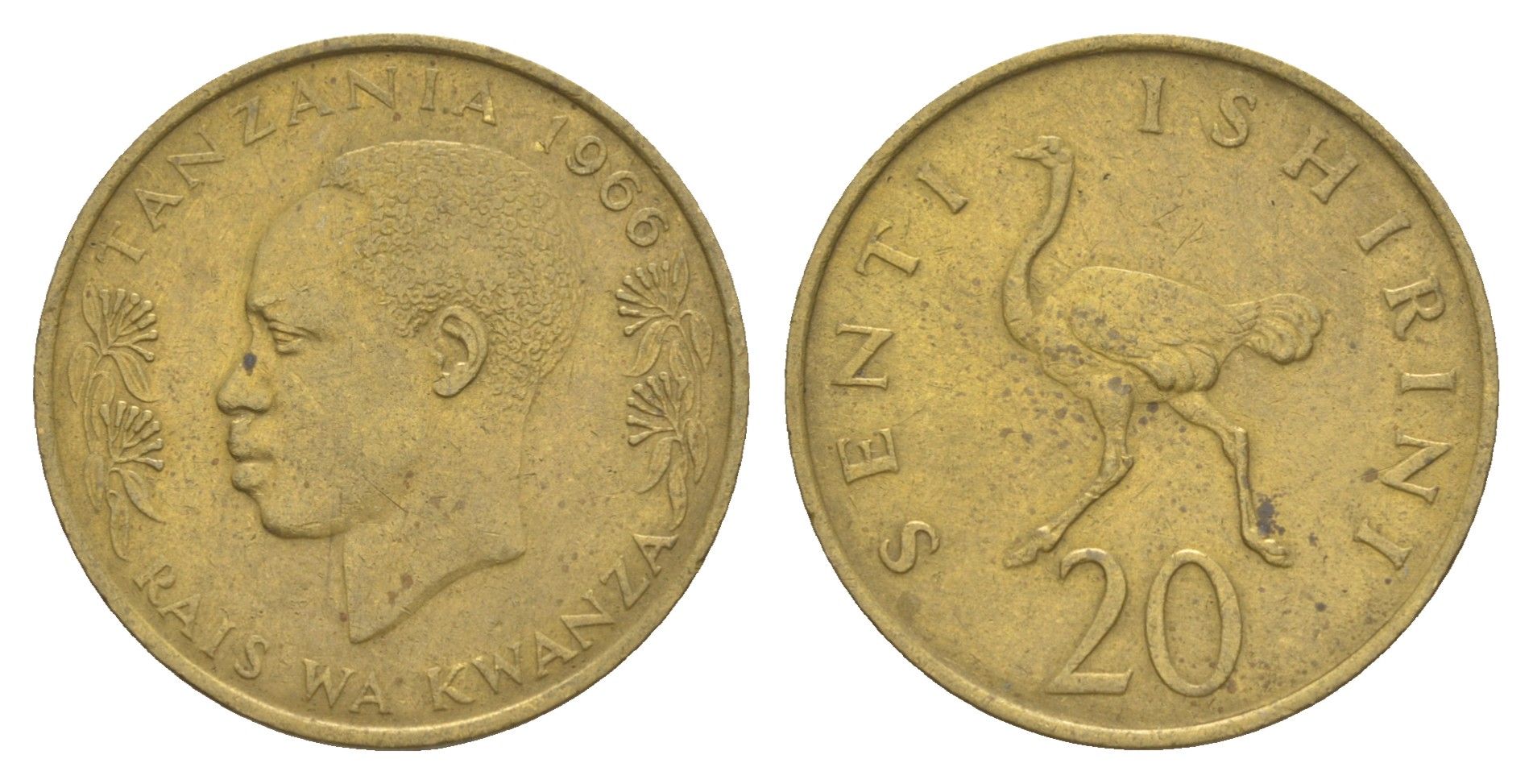 Танзания 20 центов 1966 KM 2 никель латунь 4620-937