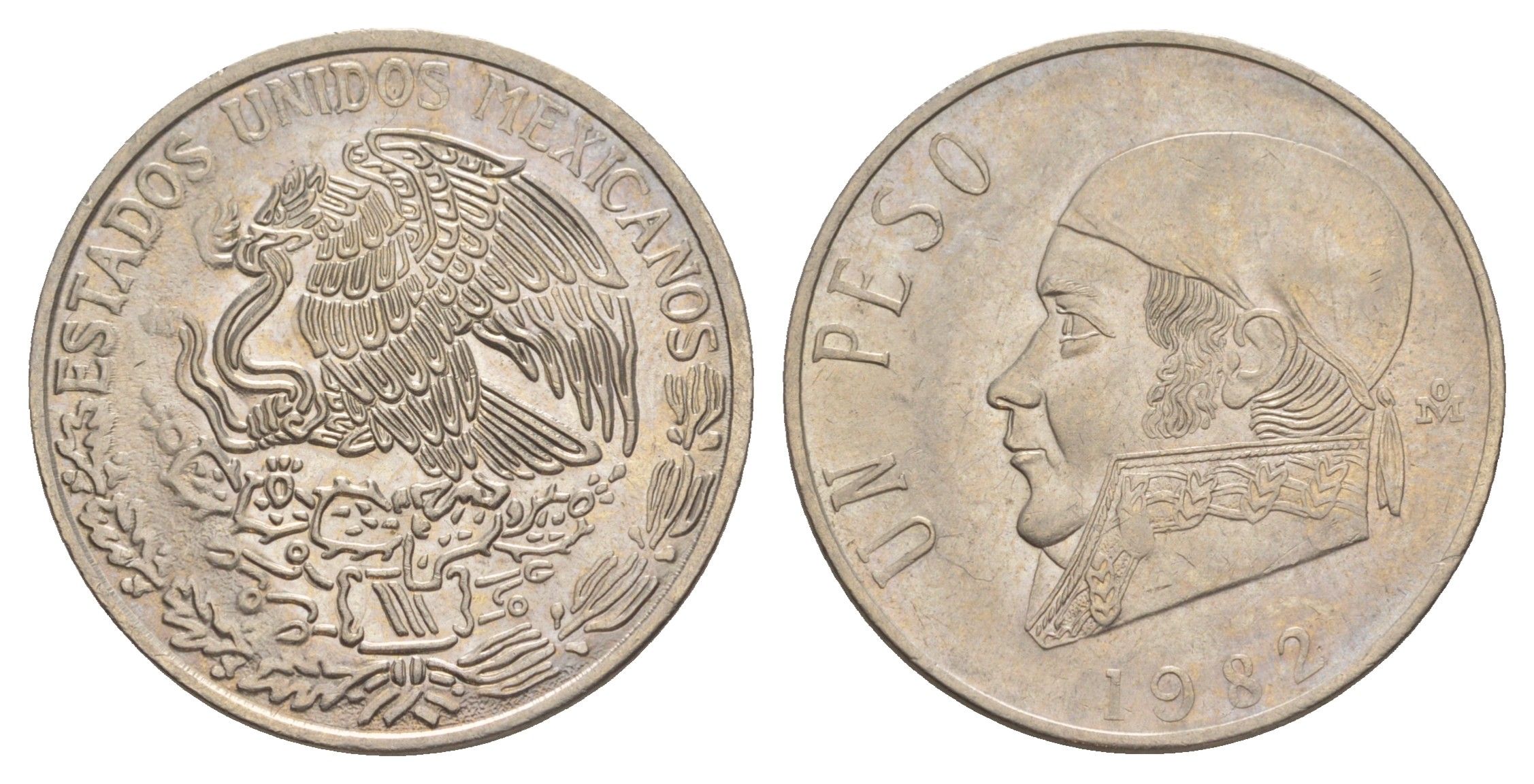 Мексика 1 песо 1982 Mo, Хосе Мария Морелос, закрытая цифра 8 KM 460 медно-никель 4637-614