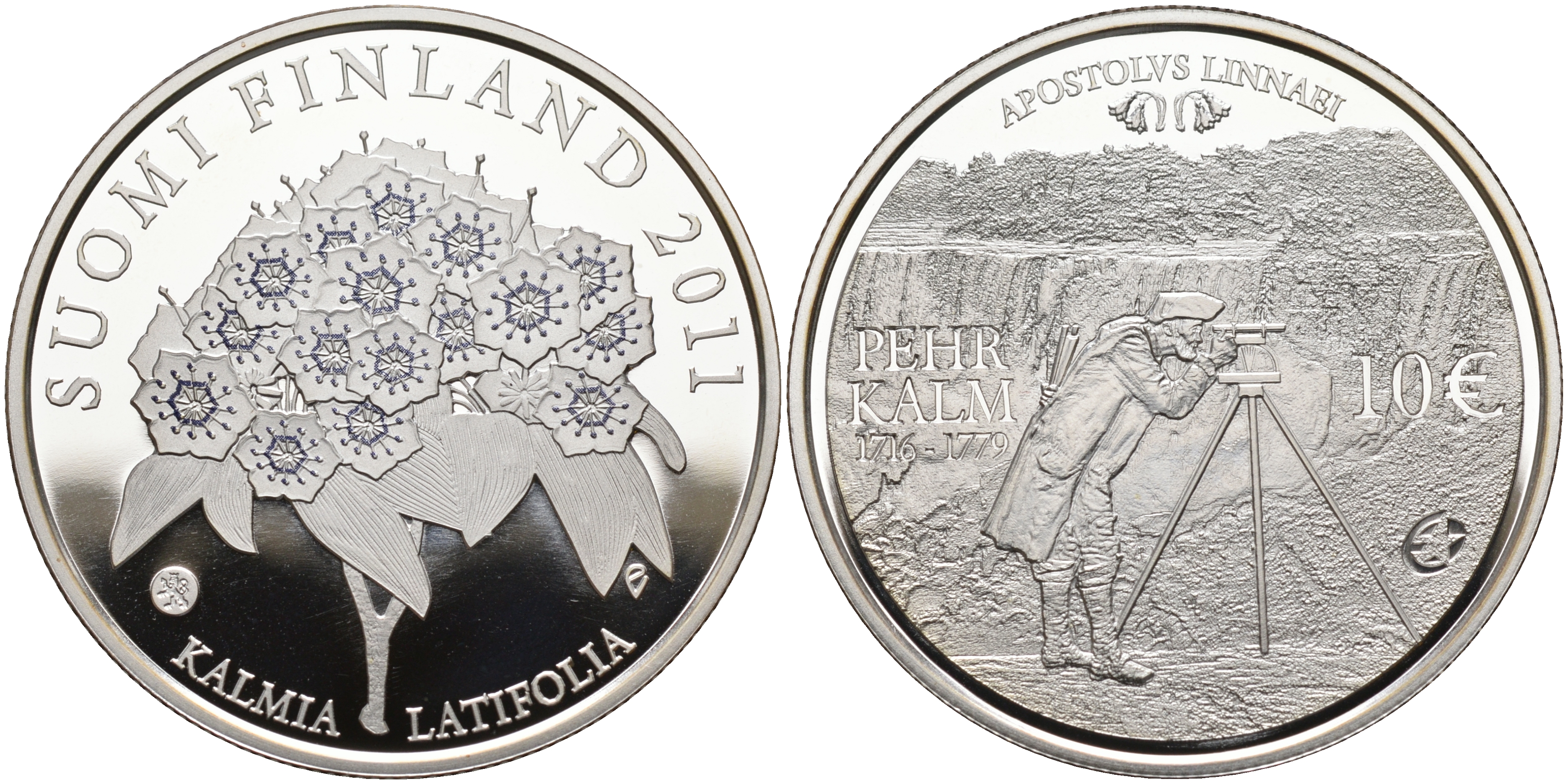Финляндия 10 евро 2011 Пер Кальм, путешественник KM 167 серебро  PROOF  11-164-25