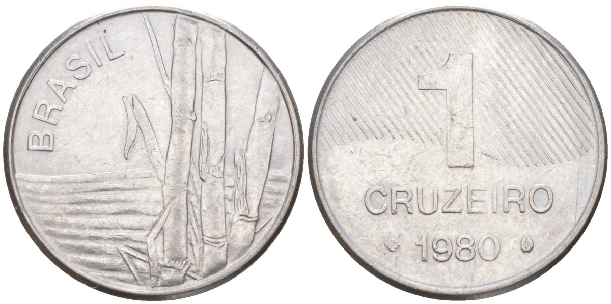 Бразилия 1 крузейро 1980 сахарный тростник KM 590 нержавеющая сталь 213-645