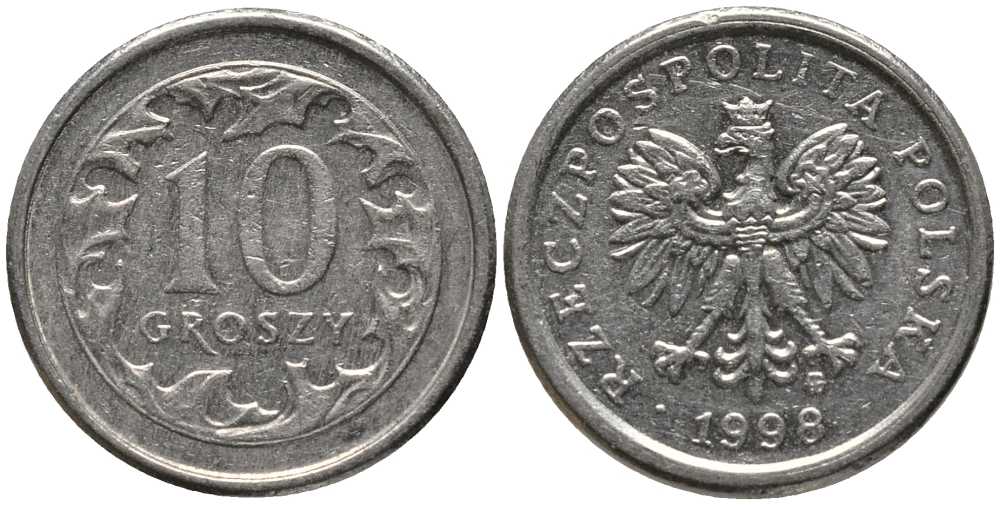 Польша 10 грошей 1998 MW KM 279, Parchimowicz 704e медно-никель 201-441