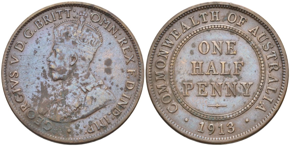 Австралия 1/2 пенса 1913 KM 22 бронза 63-1345