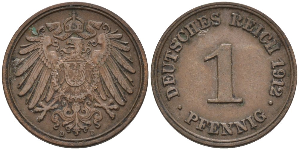 Германия 1 пфенниг 1912 D KM 10, J. 10 медь 4576-245