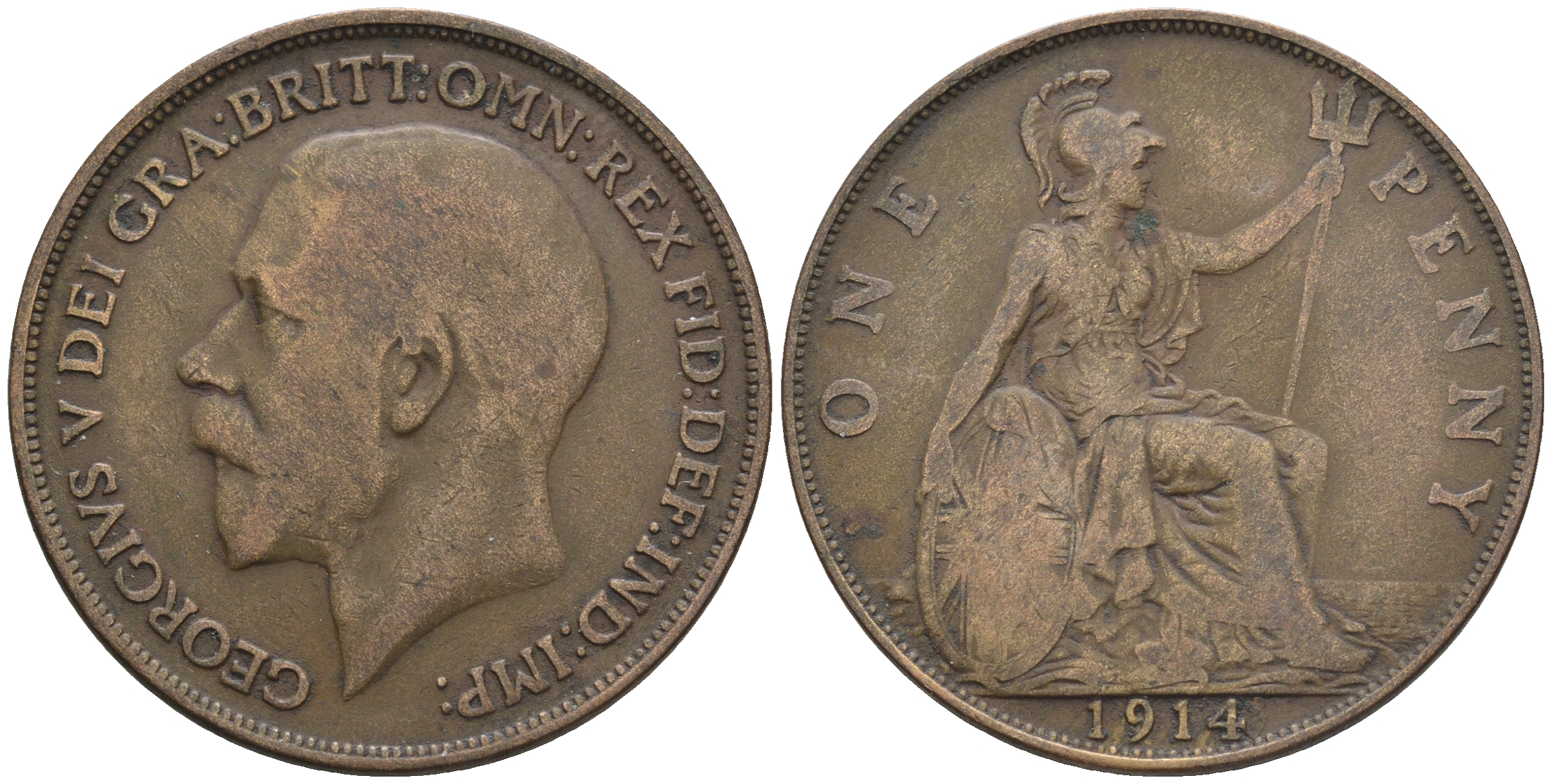 Великобритания 1 пенни 1914 Георг V (1910-1936) KM 810, Spink 4051 бронза 4607-1036