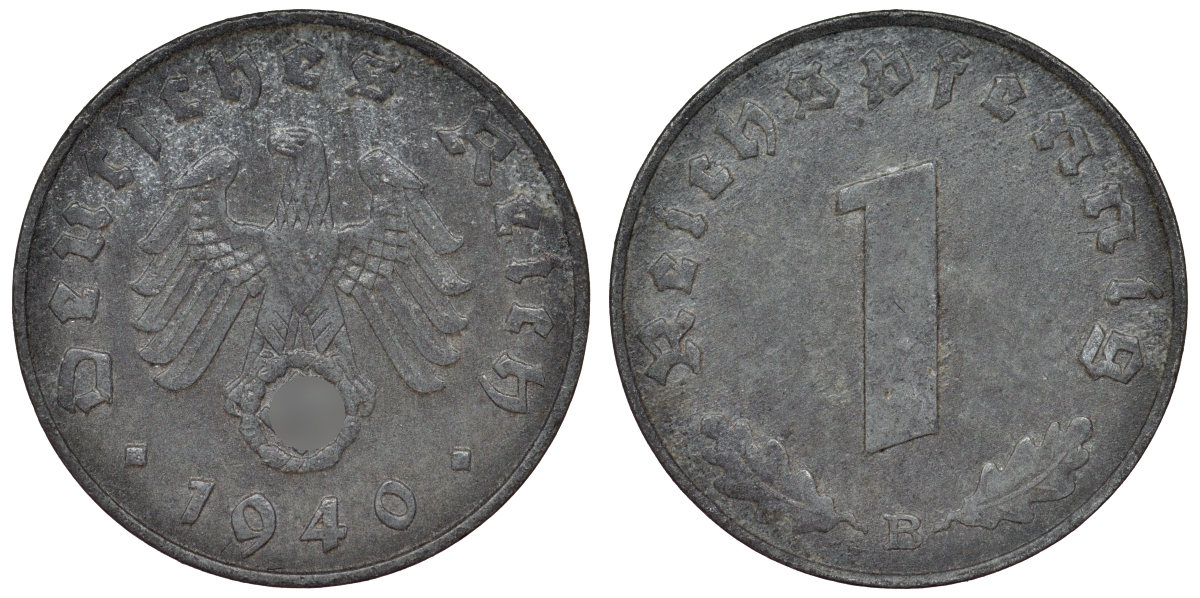 Германия 1 рейхспфенниг 1940 B KM 97, J. 369 цинк 4124-166