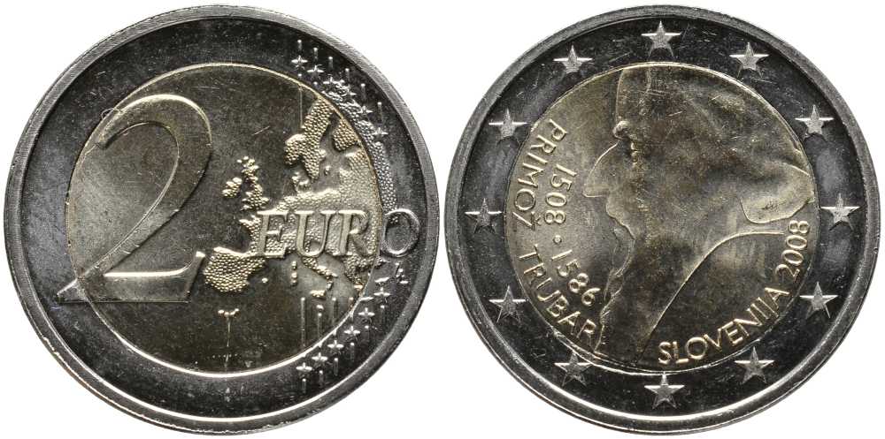 Словения 2 евро 2008 500 лет со дня рождения Приможа Трубара KM 80 биметалл UNC 115-1122