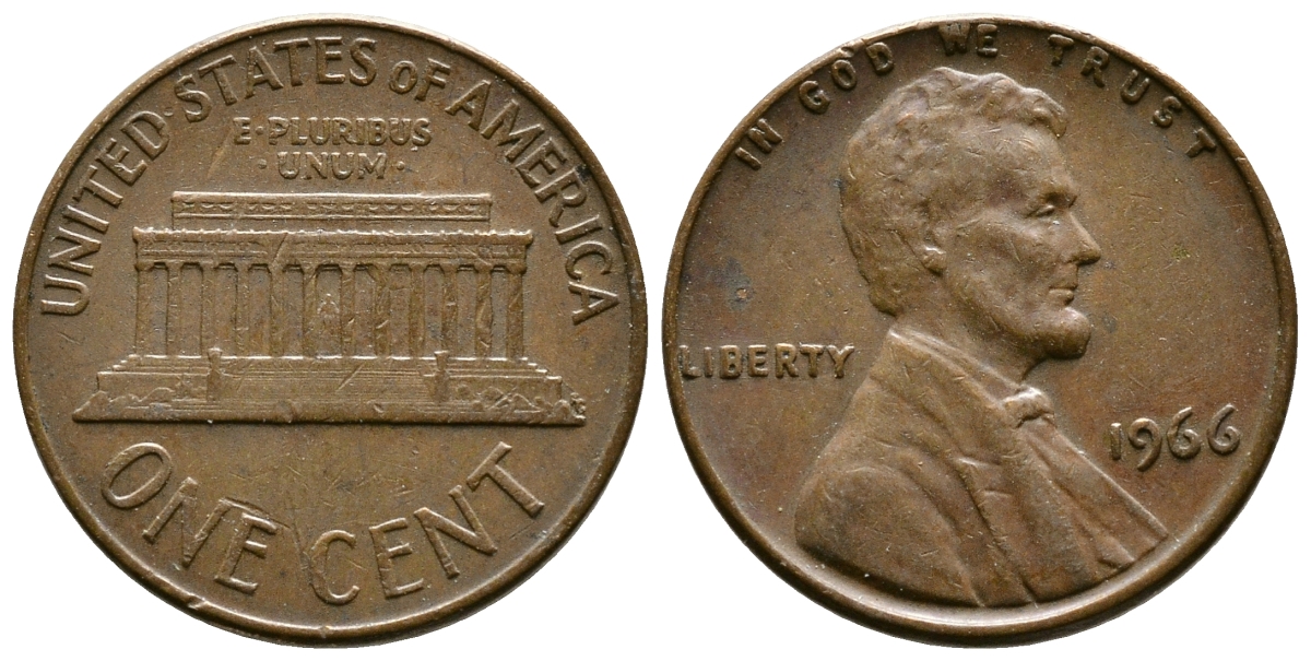 США 1 цент 1966 Авраам Линкольн KM 201 медь цинк 3458-132