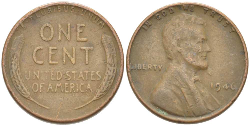 США 1 ЦЕНТ 1946 ЛИНКОЛЬН KM А132 медь цинк 218-937