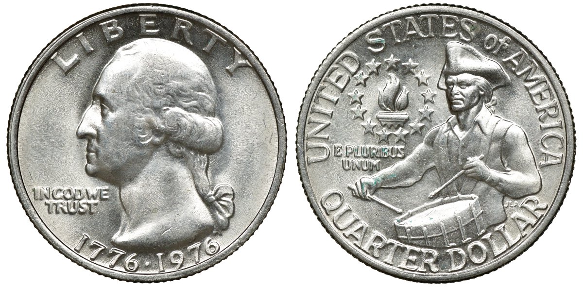 США 25 центов = квотер 1976 200 лет независимости (1776-1976), Вашингтон, барабанщик KM 204 медь плакированная медно-никелем 72-515