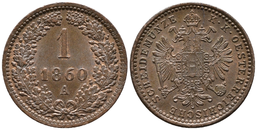 АВСТРИЯ 1 КРЕЙЦЕР 1860 А KM 2186 медь UNC 66-112