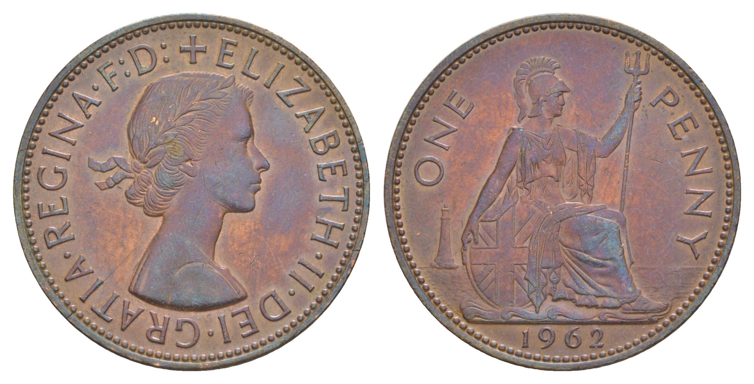 Великобритания 1 пенни 1962 Елизавета II (1952-2022) КМ 897, Spink 4157 бронза 4634-515