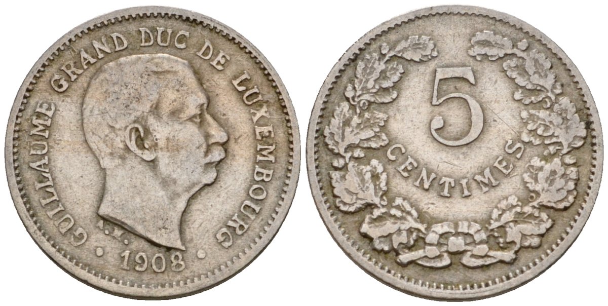 Люксембург 5 сантимов 1908 Вильгельм IV (1905-1912) KM 26 медно-никель 4602-355