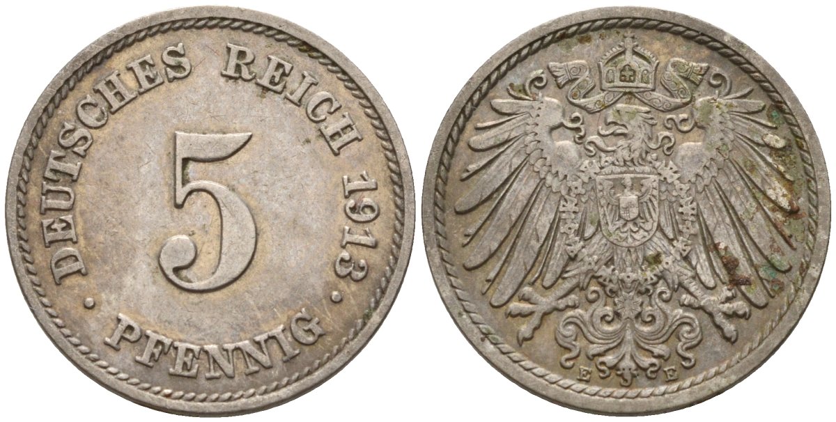 Германия 5 пфеннигов 1913 E KM 11, J. 12 медно-никель 4151-539