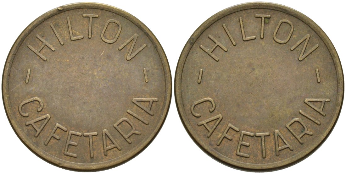 НИДЕРЛАНДЫ КОФЕЙНЫЙ ЖЕТОН HILTON "CAFETARIA", ДИАМЕТР 23,5 ММ. латунь 4573-433