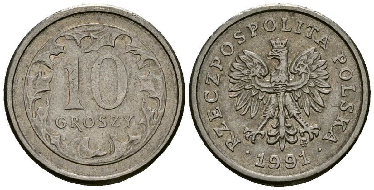 Польша 10 грошей 1991 Y 279 медно-никель 4136-813