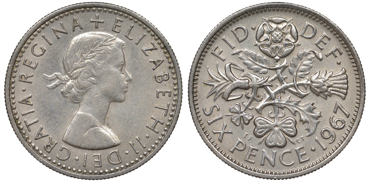 Великобритания 6 пенсов 1967 Елизавета II (1952-2022) KM 903, Spink 4149 медно-никель 4122-632