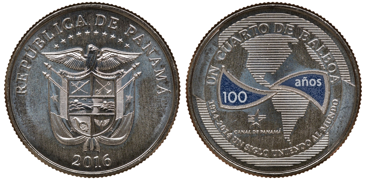 Панама 1/4 бальбоа 2016 100 лет строительству Панамского канала. Век объединяя мир, 1914-2014 KM 159 медно-никель UNC M52-06