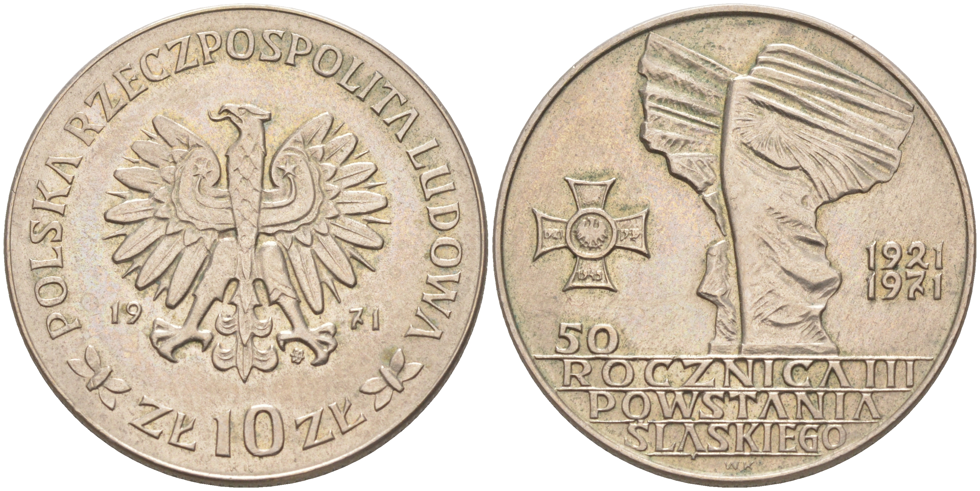 Польша 10 злотых 1971 MW, 50 лет битве за Верхнюю Силезию KM 64 медно-никель UNC 4111-923