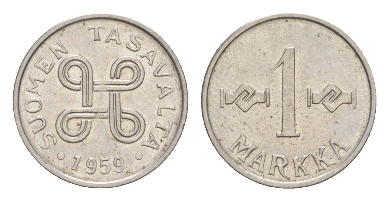 Финляндия 1 марка 1959 KM 36a железо плакированное никелем 4647-436