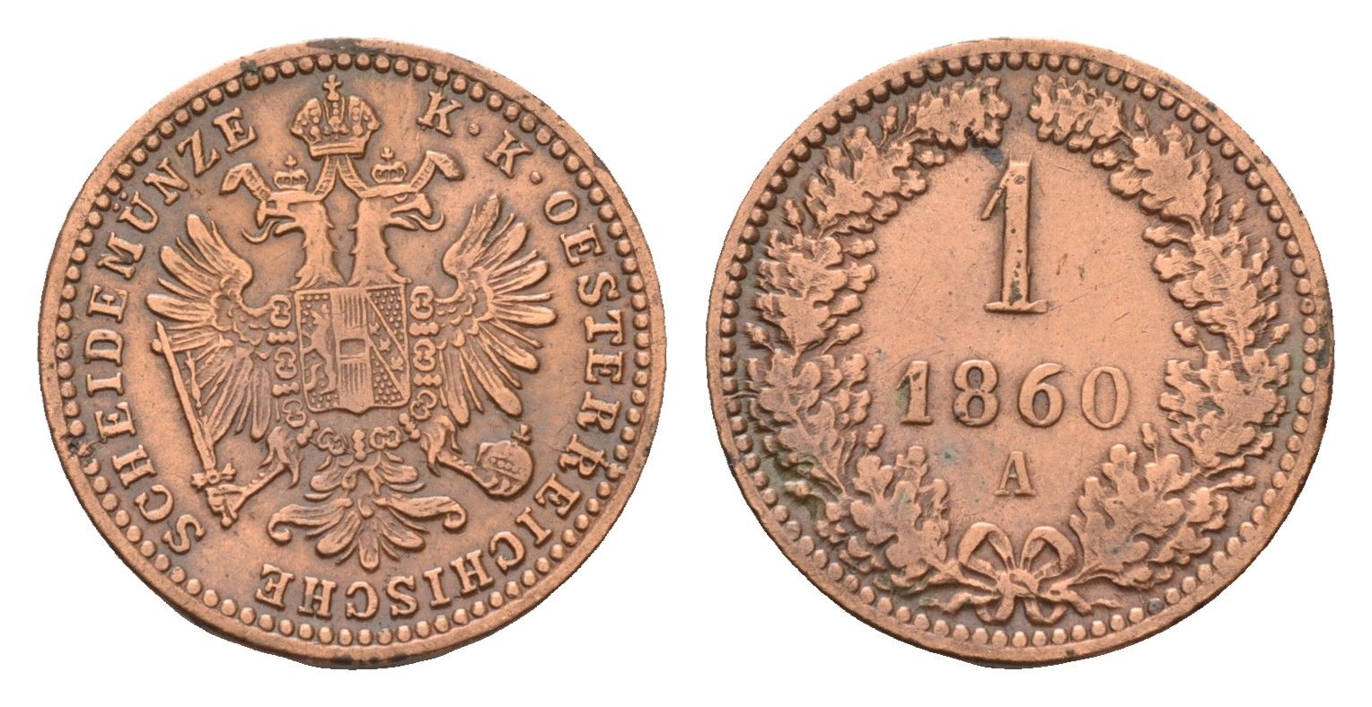 Австрия 1 крейцер 1860 A KM 2186 медь 71-1556