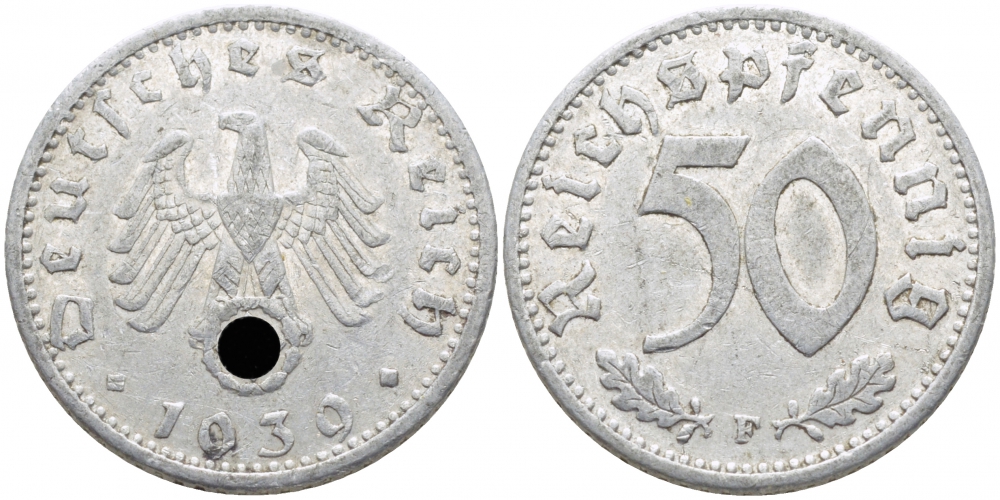 ГЕРМАНИЯ 50 РЕЙХСПФЕННИГОВ 1939 F KM 96 алюминий 3856-755