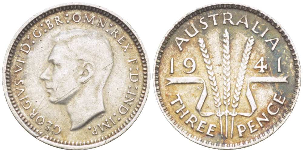 Австралия 3 пенса 1941 m, Георг VI (1937-1952) KM 37 серебро 4516-135