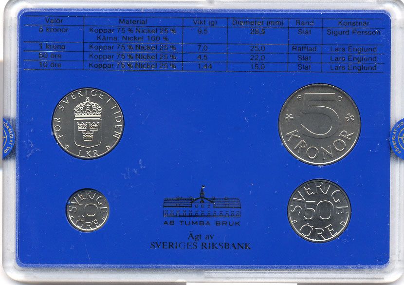 Швеция набор монетного двора из 4 монет 1988 в пластике, Карл XVI Густав (1973- ) KM MS47 UNC 4-3-7-160