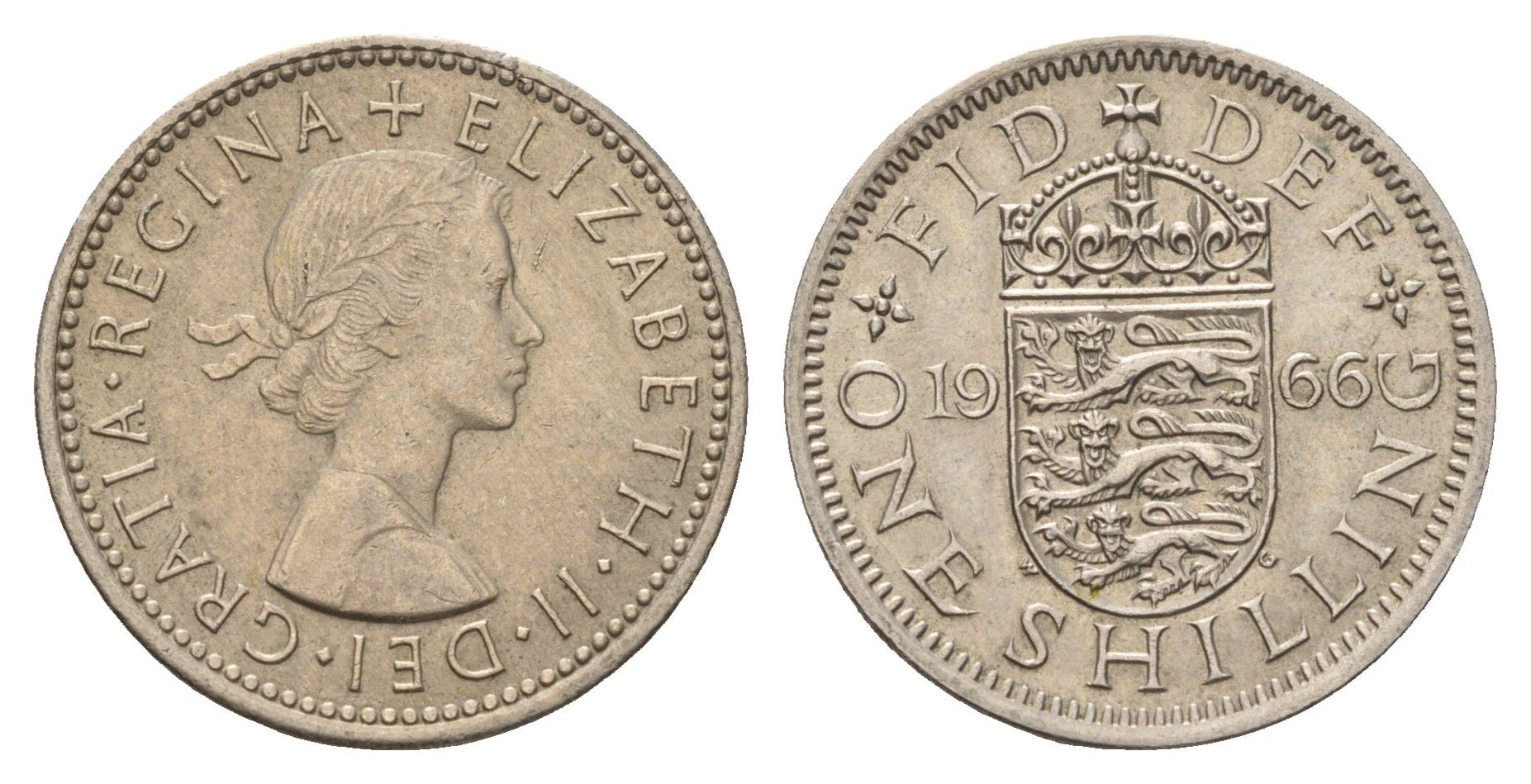 Великобритания 1 шиллинг 1966 Елизавета II (1952-2022), Английский герб KM 904, Spink 4147 медно-никель 4177-443