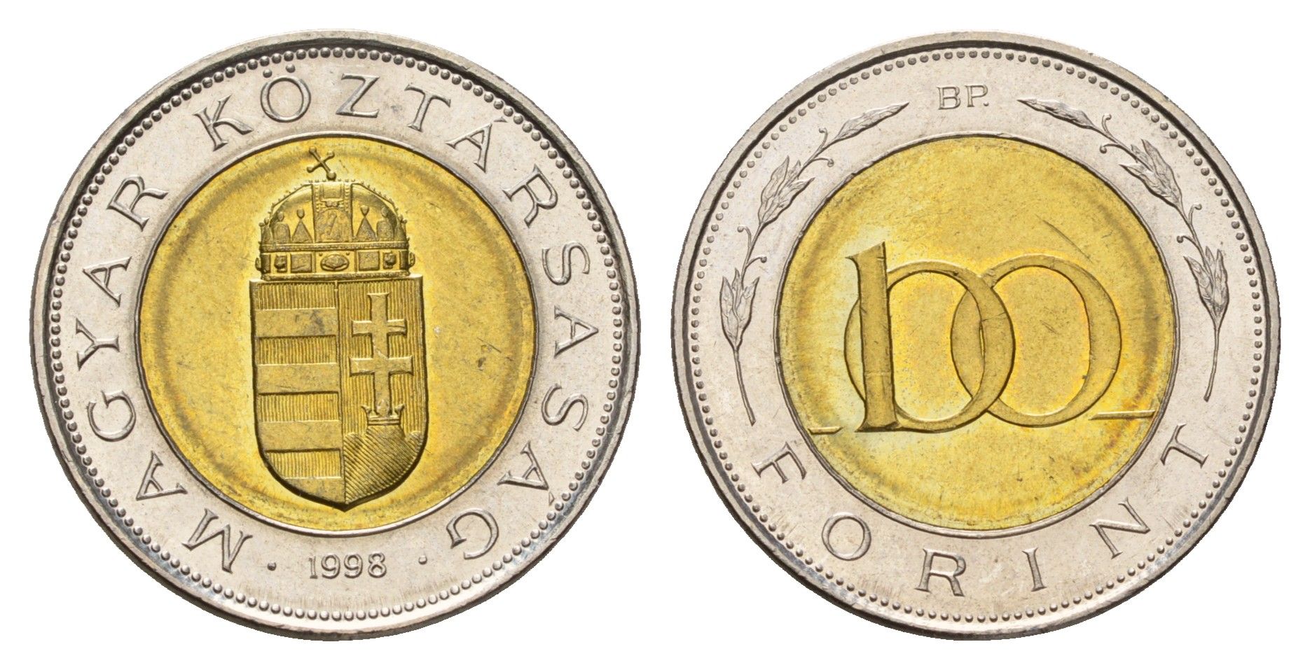 Венгрия 100 форинтов 1998 KM 721 биметалл UNC 4119-232