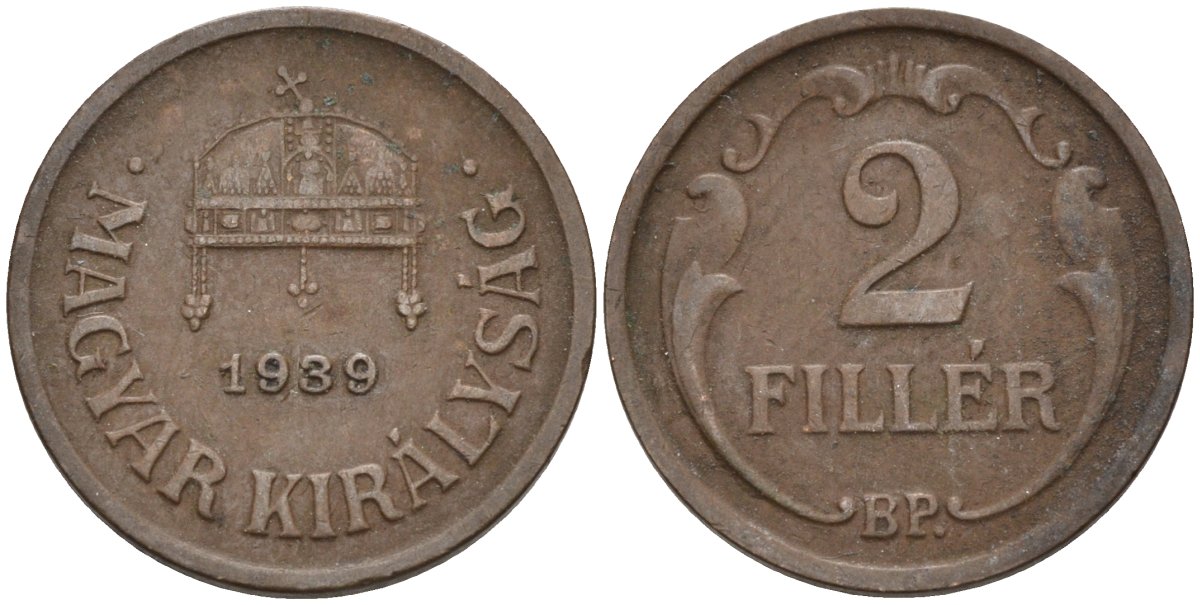 Венгрия 2 филлера 1939 BP KM 506 бронза 4115-1168