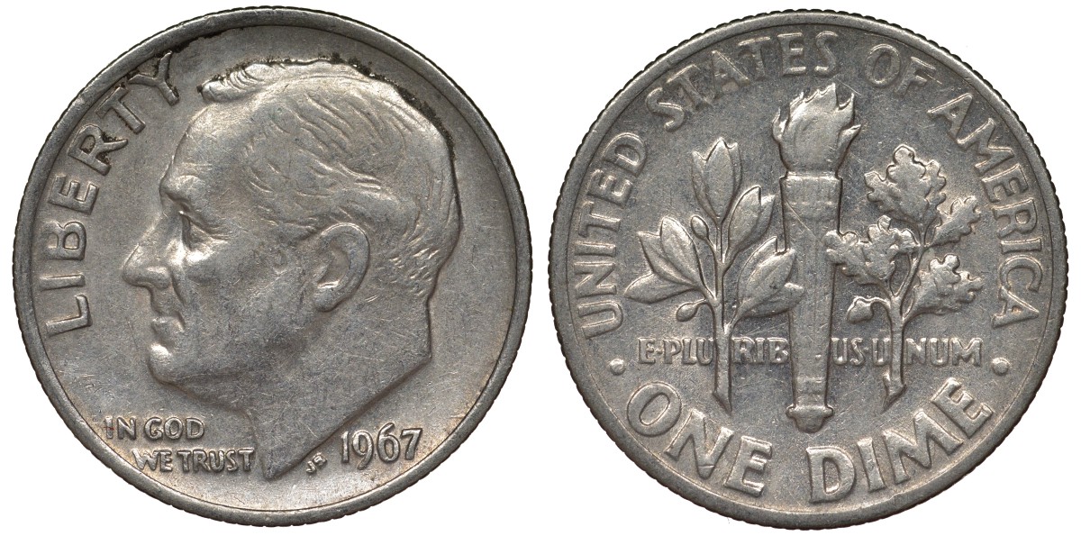 США 10 центов (дайм) 1967 Рузвельт KM 195а медь плакированная медно-никелем 4124-437