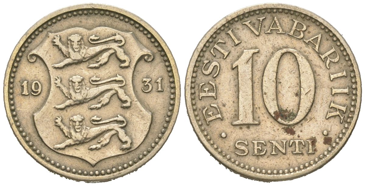 Эстония 10 центов 1931 Республика (1918-1941) KM 12 никель бронза 4615-1128