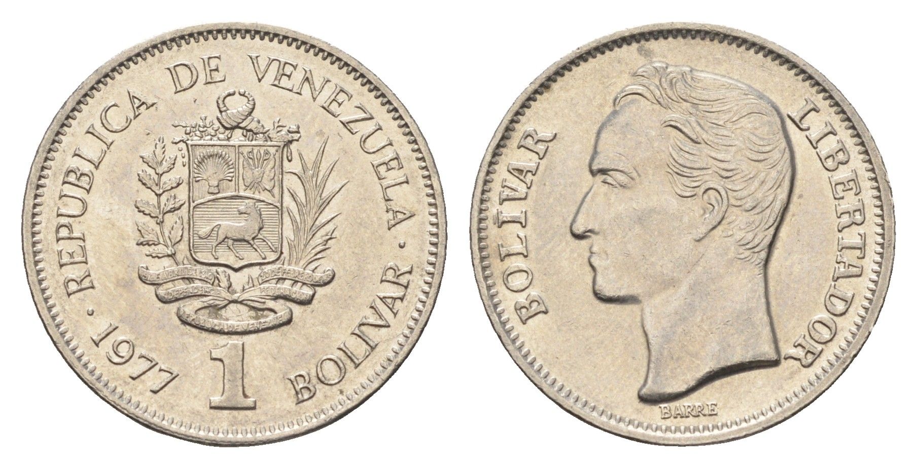 Венесуэла 1 боливар 1977 Симон Боливар Y 52 никель aUNC 4666-1232